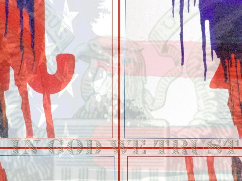 Detail of the faint eagle from the Great Seal, scanned over the canvas